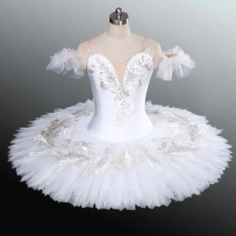 Vestido de Ballet profesional para niñas y adultos, traje de bailarina de Lago de los Cisnes, tutú de panqueque, blanco