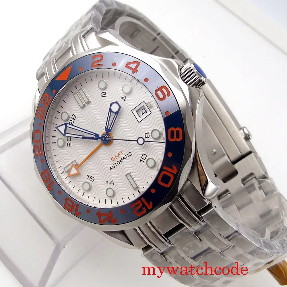 

41mm GMT Mechanical Automatic Men Watches Sapphire Crystal Date Display Mental Strap Ceramci Bezel Insert