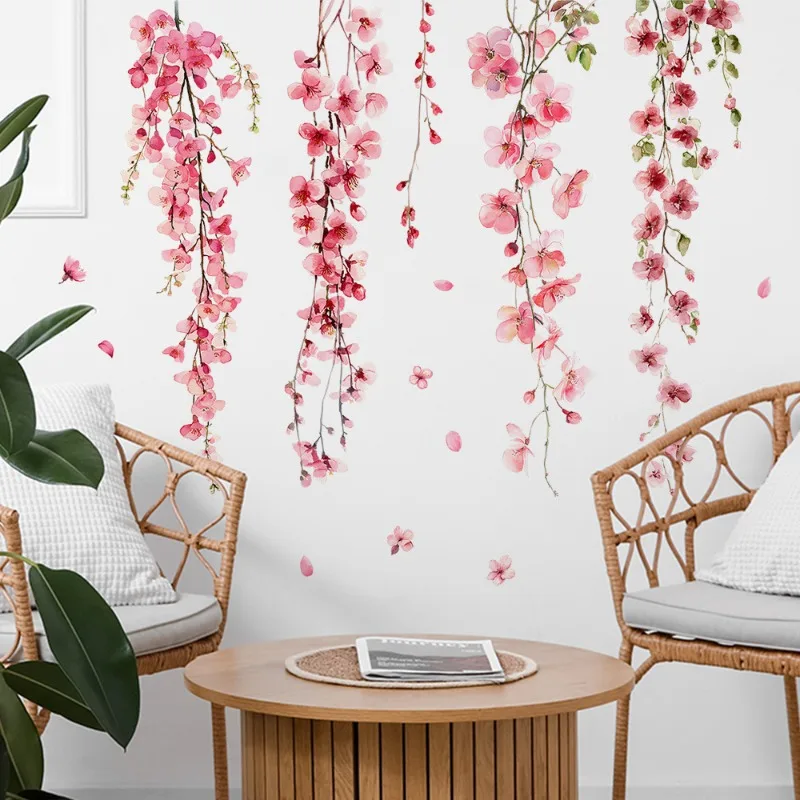 Watercolor Beautiful Vine Flower Bedroom Living Room Entrance Decoration Beautification Wall Sticker Self-adhesive