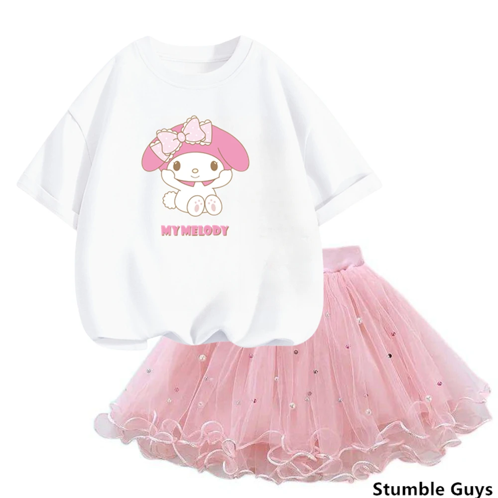 kawaii my melody 2pcs TUTU Skirt Set Summer cuteT-shirt and Fluffy Tulle skirt Outfits Children Party Birthday Clothes