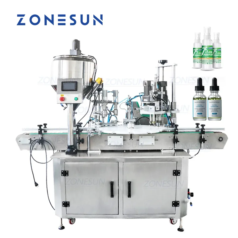 ZONESUN 3-in-1 Pneumatic Automatic Paste Water Bottle Filling And Capping Machine With Cap Feeder