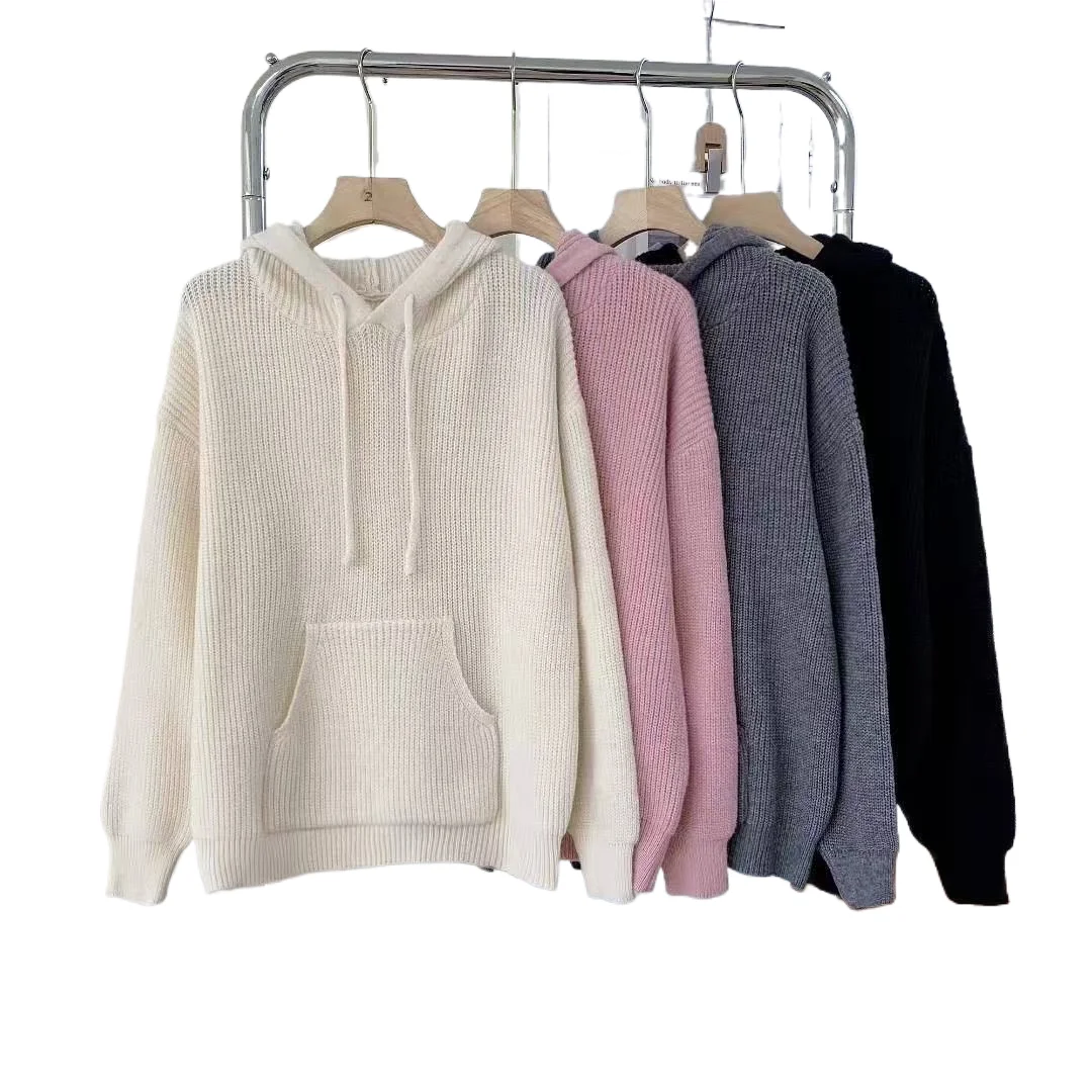 

Lazy Style Knitted Hooded Pullover Sweater New Casual Fashion Solid Long Sleeved Top Spring Autumn Loose Versatile Warm