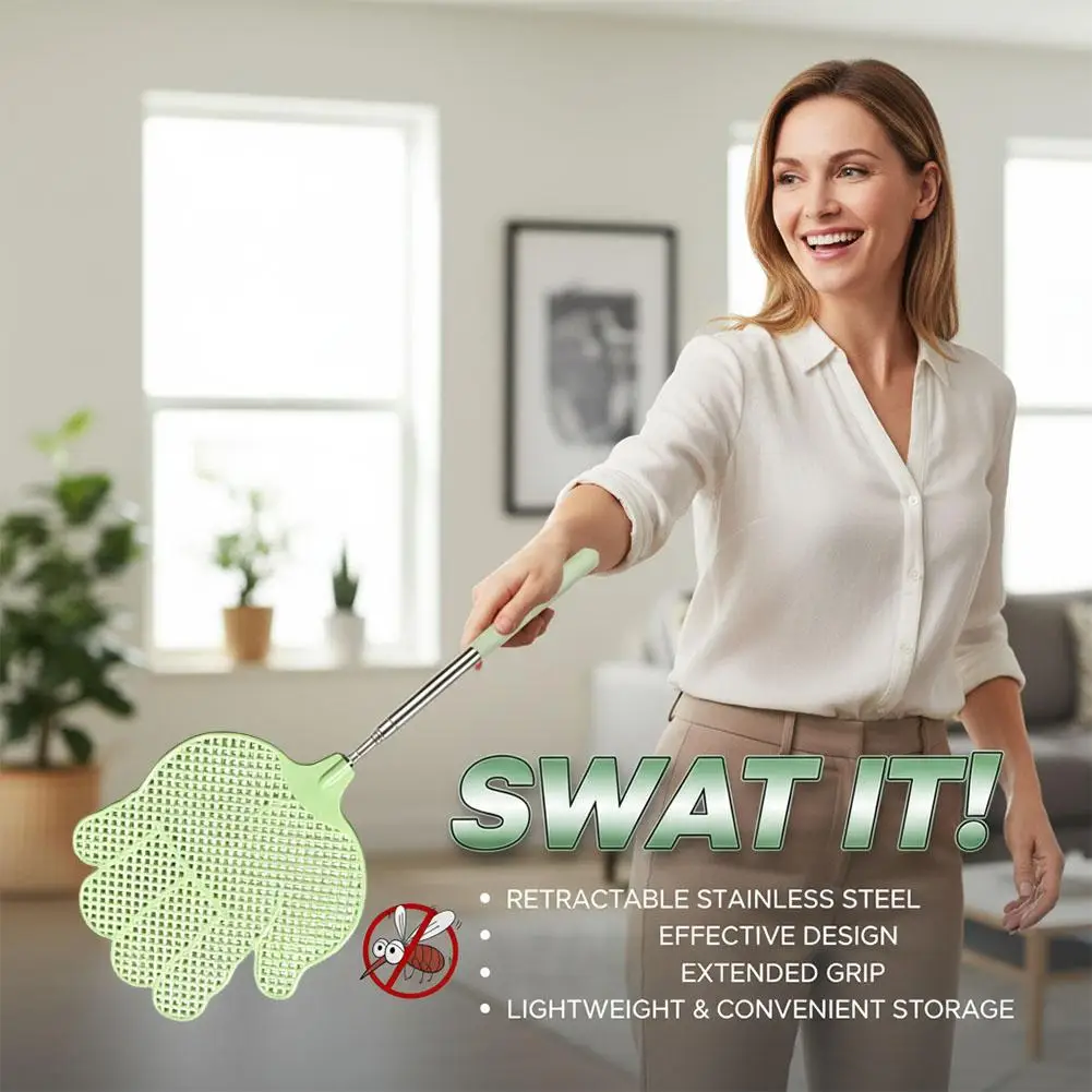 Picture 5: 77cm Scalable Stainless Steel Fly Swatter That Won't Rot, Household Extended And Thickened Fly Swatter Long Handle Telescopic