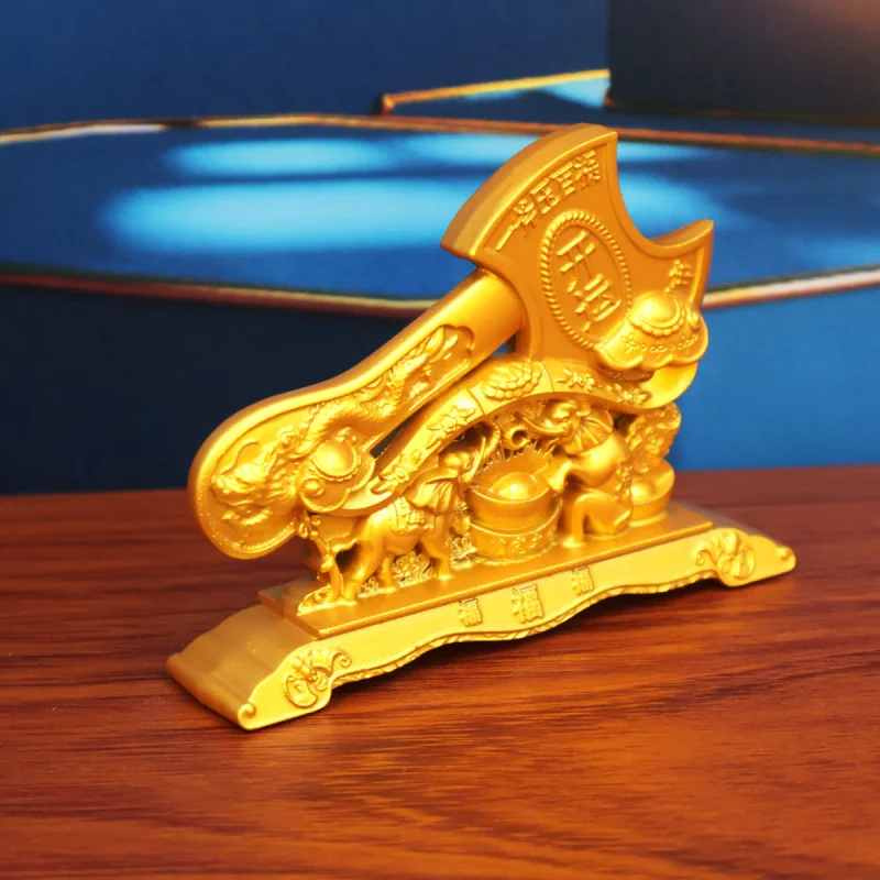 Gold-Plated Double Dragon Fortune Wealth-Attracting Auspicious Axe Wedding Living Room Home Craft Ornament Decorati