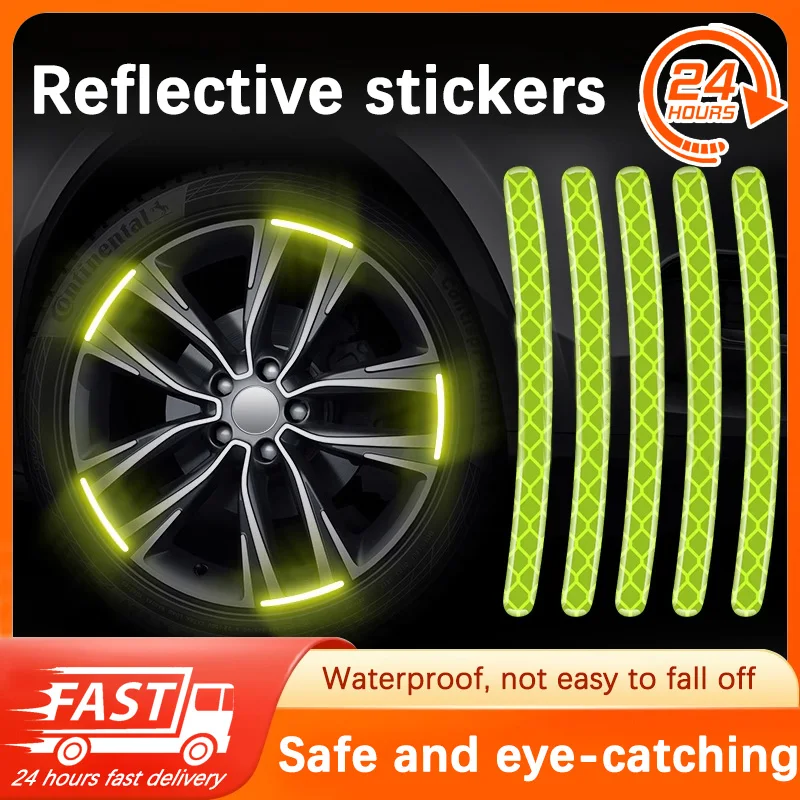 20pcs Car Wheel Hub Reflective Sticker Tire Rim Reflective Strips Luminous for Night Driving Car Bike Motorcycle Wheel Sticker