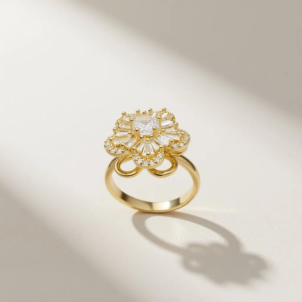 Double layered flower shaped rectangular women's rotating ring, adjustable stress relief, atmosphere, wedding jewelry gift