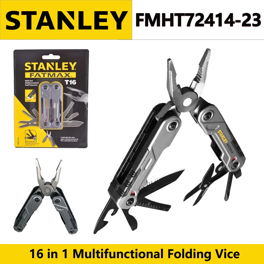 STANLEY FMHT72414-23 16 in 1 Multifunctional Folding Vice Stainless Steel Pocket Folding Knife Pliers Saw Portable Camping Tool