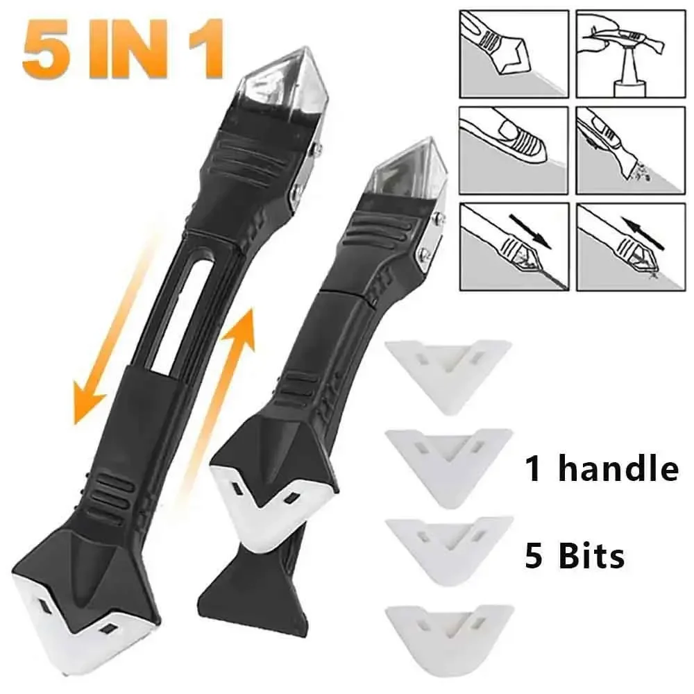 5 in 1 Metal Scraper Tool Shovel Glue Tool Silicone Spatula Sealant Finishing & Corner Scrap Caulk Remover for Kitchen Bathroom
