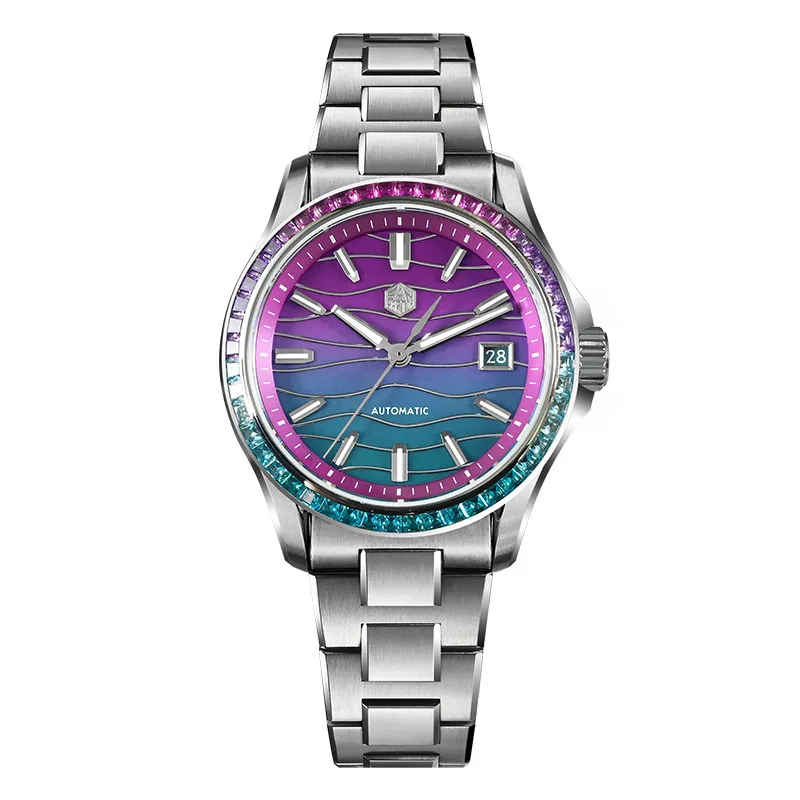 San Martin Men Automatic Watch 39mm Mechanical Wristwatch 10Bar Waterproof MOP Dial Luminous Sapphire Miyota 9015 Crystal Bezel