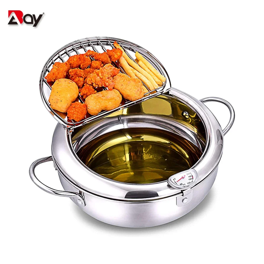 

Tempura Temperature Meter Frying Deep Fryer Pot Pans Induction Heating Stainless Steel Grill Pan Lid Kitchen Utensils Cookware