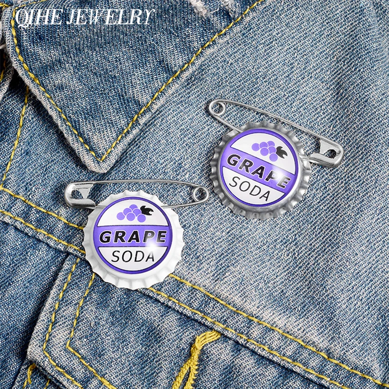 Broches creativos con tapa para botella de jugo de Soda y uva, alfileres para ropa, insignia para mochila, bebida, accesorios clásicos, regalo de joyería para amigos