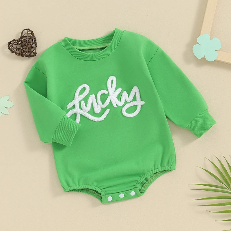 Stylish Baby Boys Girls St Patrick s Day Romper with Shamrock Embroidery and Snap Closure for Easy Diaper Changes