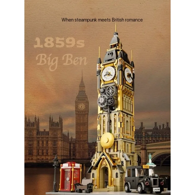 Klokkentoren Bouwstenen Steampunk Grote Puzzel Gebouw Speelgoed Pantasy Stapelblokken Bouwspeelgoed Ornament Kerstcadeau