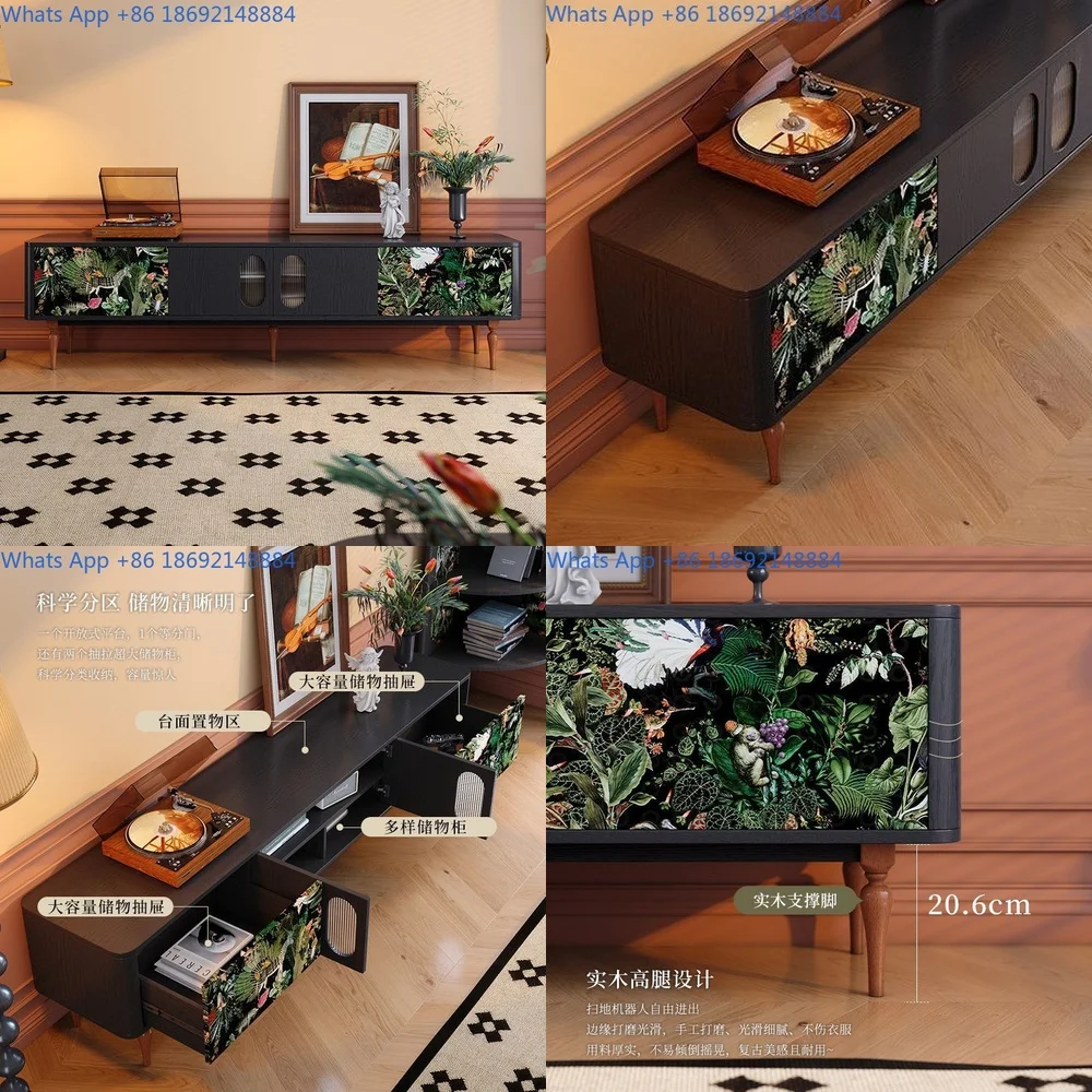 French Vintage TV Cabinet for Living Room Storage Oak Wood Mid Century Modern Floor Console Rainforest Style
