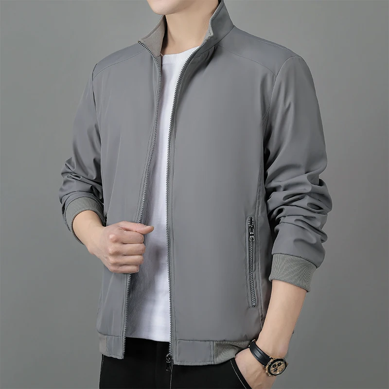 Men's Jacket 2024 Autumn Item Stand Collar Simple Solid Color Business Casual Youth Coat Outdoor Travel Versatile Men's Clothing