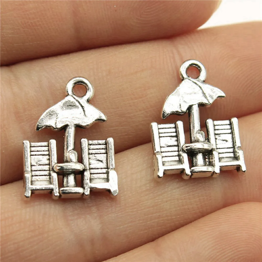 10pcs/lot 20x14mm Beach Chairs Charms For Jewelry Making Antique Silver Color 0.79x0.55inch