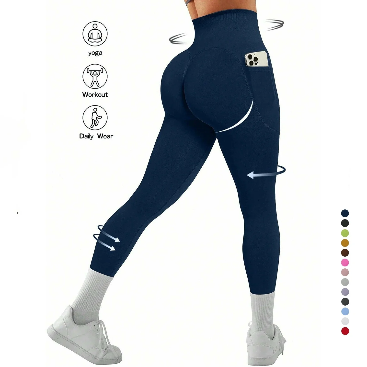 

Hot Sale High Waist Double Side Pocket Yoga Pants Plus-Size Stretch Leggings Sports Fitness Pants Women Fitness Running