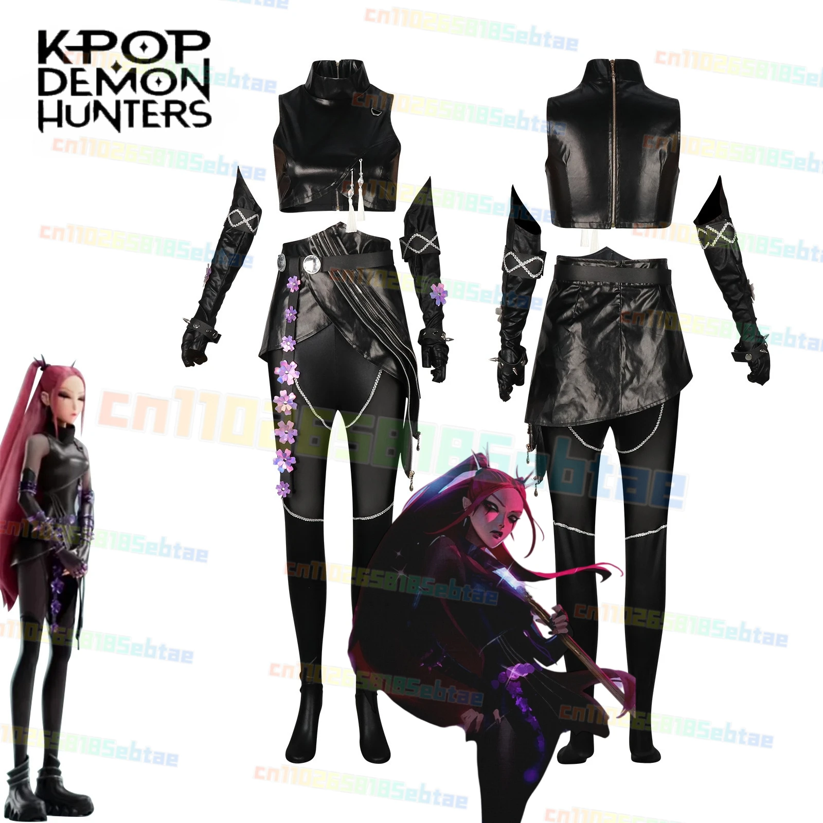 

Newly K-Pop Mira Rumi Zoey Cosplay Anime Demon Hunters Cosplay Costume Black Leather Jacket Suit Halloween Party Suit