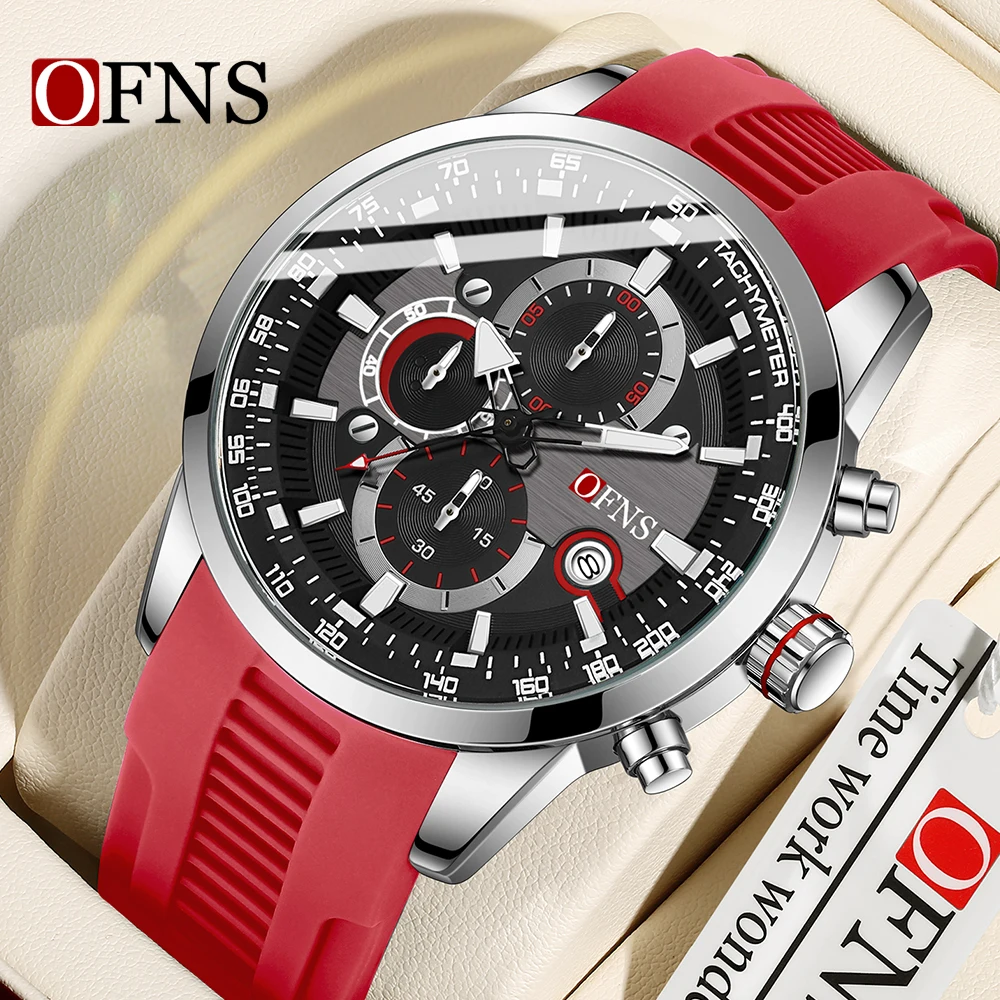 OFNS Brand 8024 Men's Watch With Gas Rubber Band Calendar Business six Qin Small Dial Multifunctional Timing Waterproof Watch