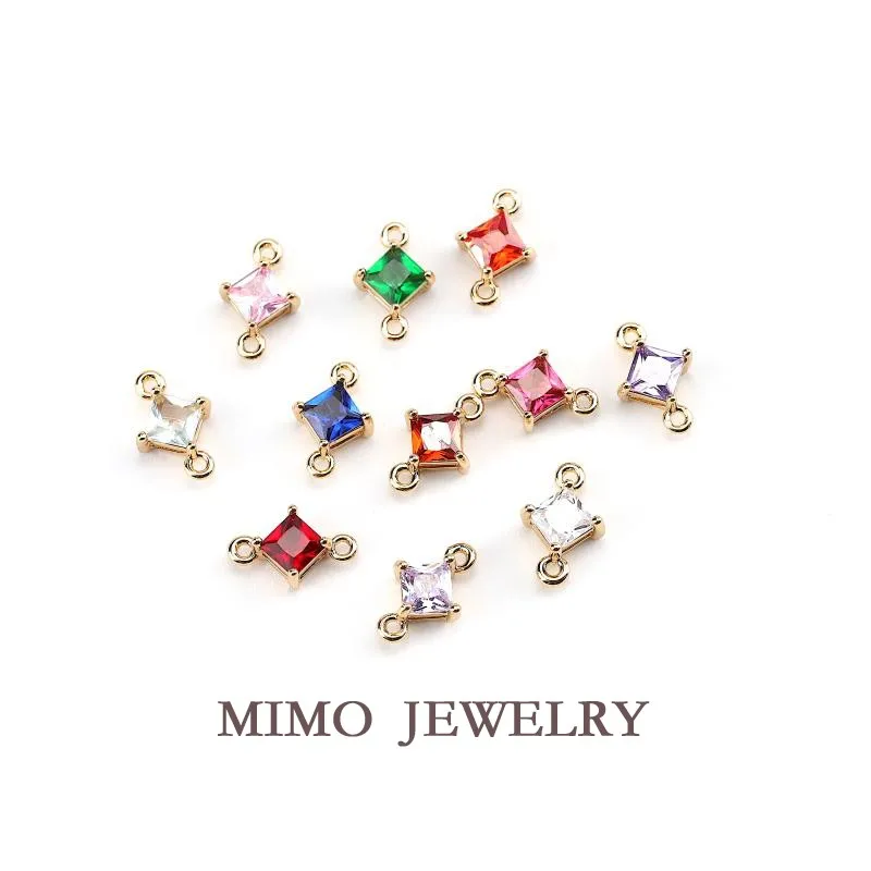 Double Hanging Ring Multi-color Square Zircon Pendant Connecting Charms Pendant Supplies DIY Hand Brass Gold Plated Accessories
