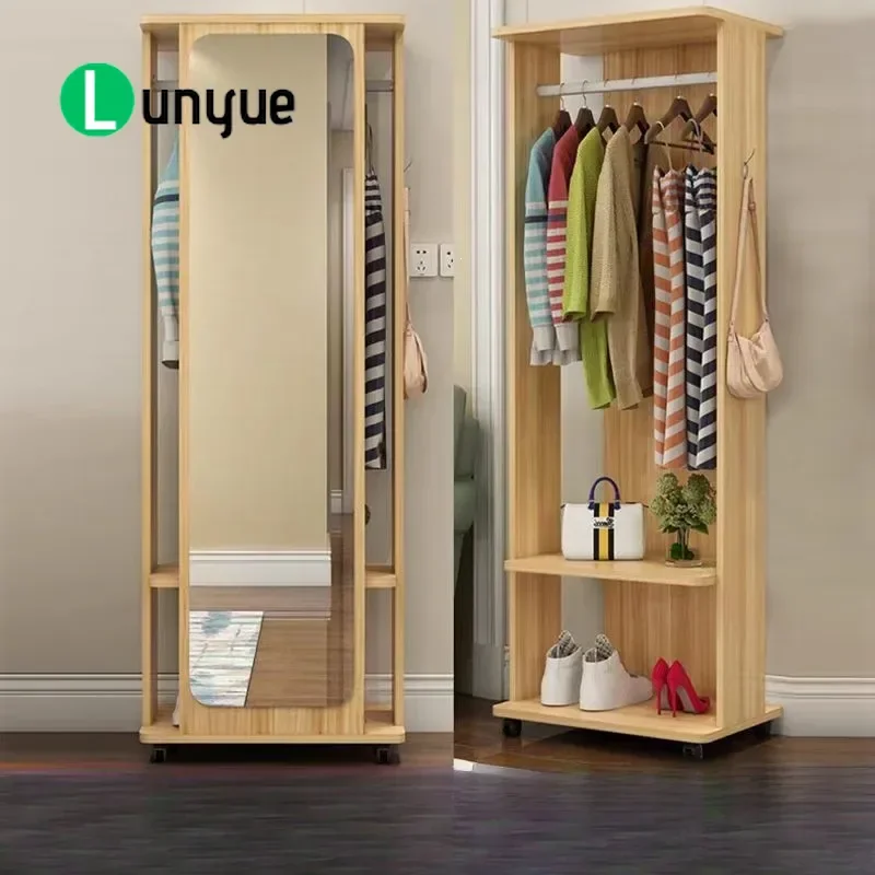 Full Body Floor Mirror with Storage Cabinet Rotating Mobile Dressing Mirror for Living Room Bedroom Simple Household