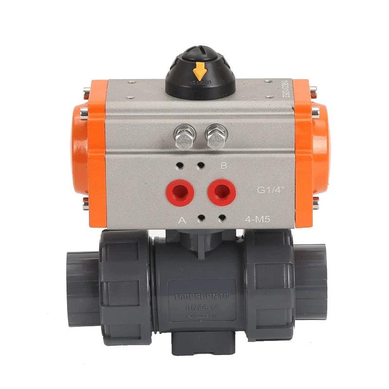 2 Way PVC UPVC Plastic Double True Union Double Acting Pneumatic Actuator G Thread Ball Valve