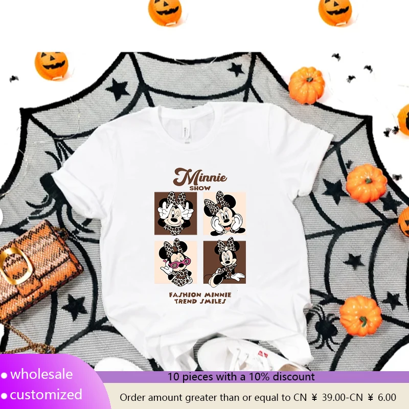 

White t-shirts Women's Clothing Design Oversized Neck Short Sleeve Top Summer Female Streetwear Tops Clothes Minnie Solid Tees