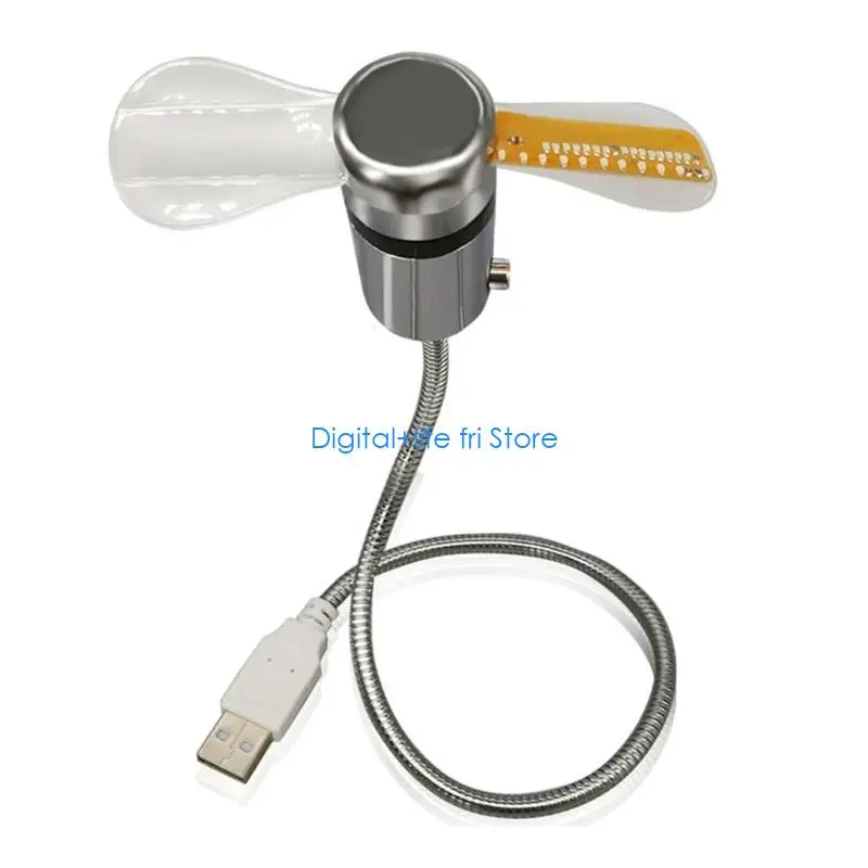 E06D Portable Clock Fan LED Night Light USB Hand Fan Real Time Temperature Display Mini Fan for PC Laptop Desktop