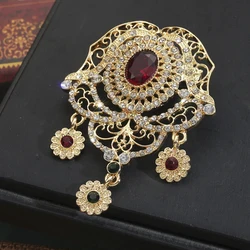 Algeria Colored Crystal Brooch Pendant Women Gold Color Moroccan Wedding Jewelry Kaftan Brooch Pin Bridal Gift