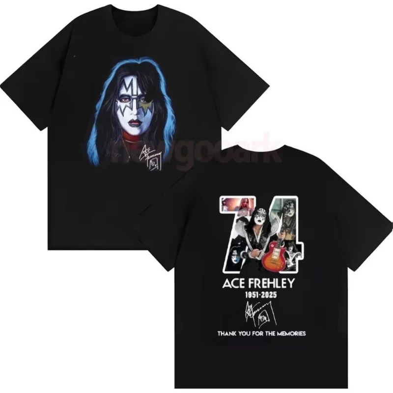 تي شيرت برسومات Ace Frehley Tribute RIP 1951–2025 شكرًا لك على الذكريات هدية للمرأة والرجال المشجعين تي شيرت بأكمام قصيرة