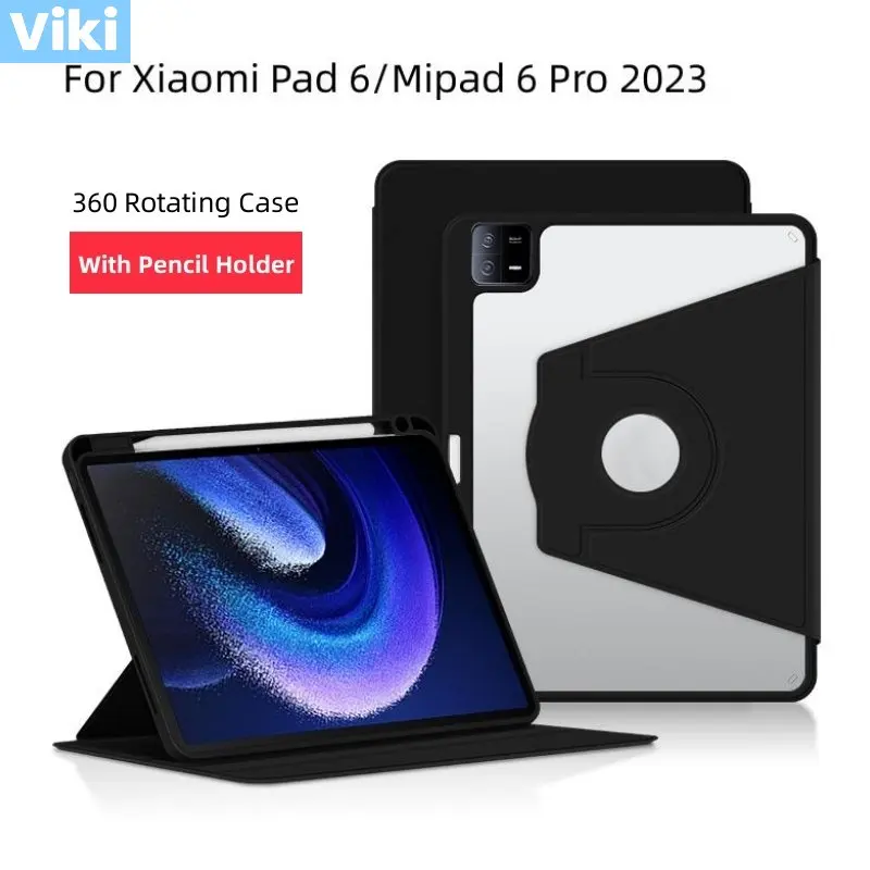 

For Xiaomi Pad 6 Case 11 inch Acrylic PU Leather Fold Stand Cover Funda For Xiaomi Mi pad 6 MiPad 6 Pro 2023 360 Rotating Case