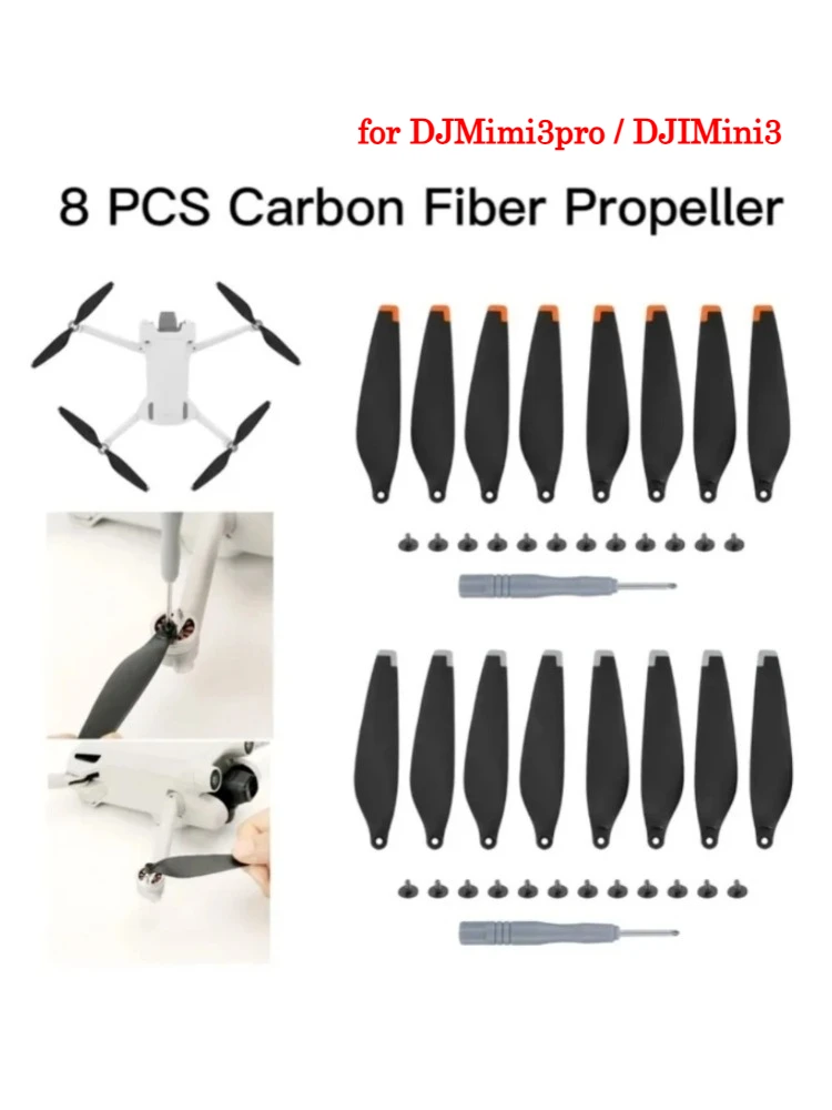 Hélices en Fiber de carbone pour DJI Mini 3/3 Pro, 8 pièces, accessoires de remplacement de lame, ventilateurs à ailes légers, pièces de rechange, accessoires de Drone
