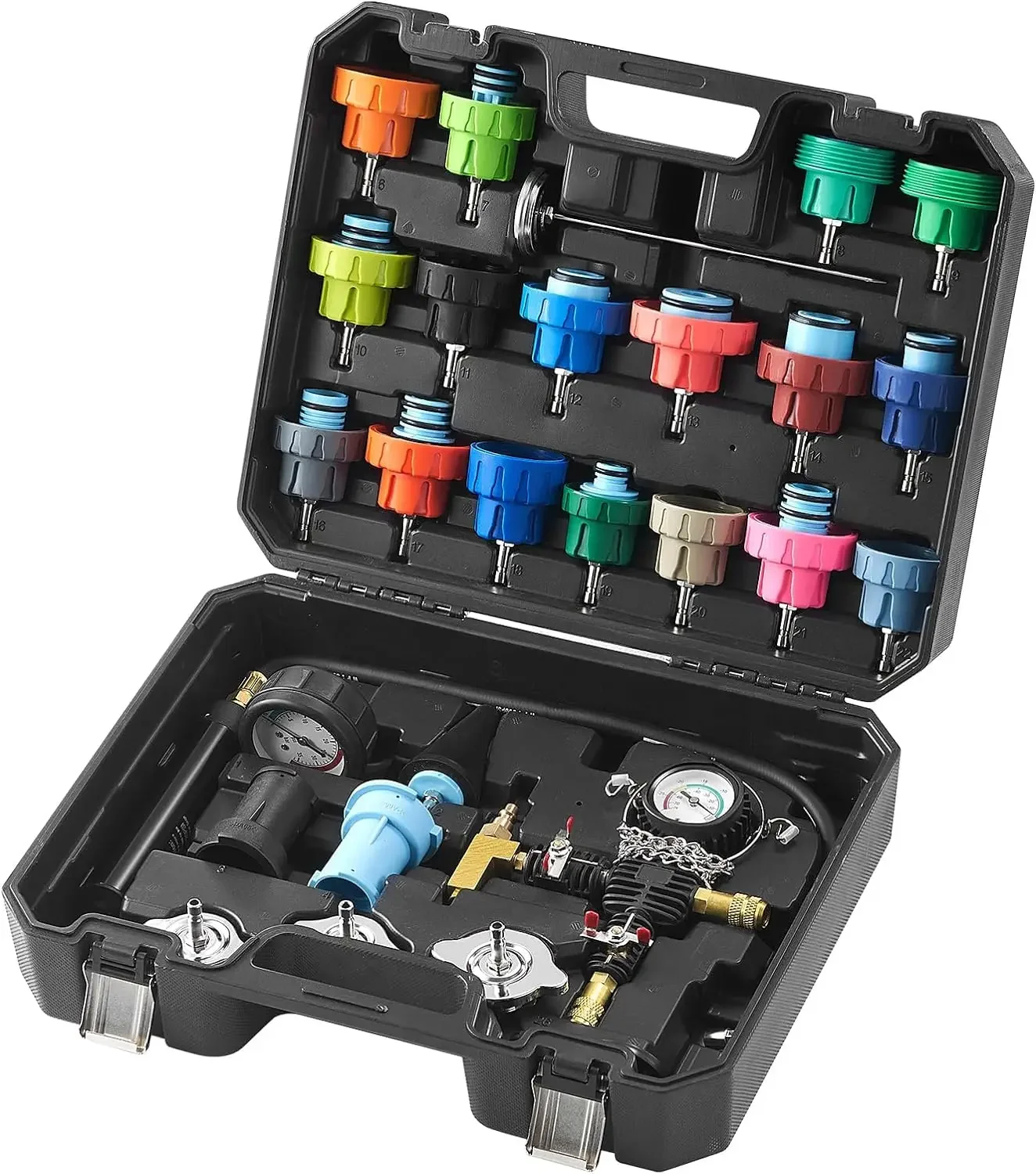 28 pcs Universal Radiator Pressure Tester Kit, Coolant Pressure Tester Kit with Manual Pump and Color-Coded Test Caps