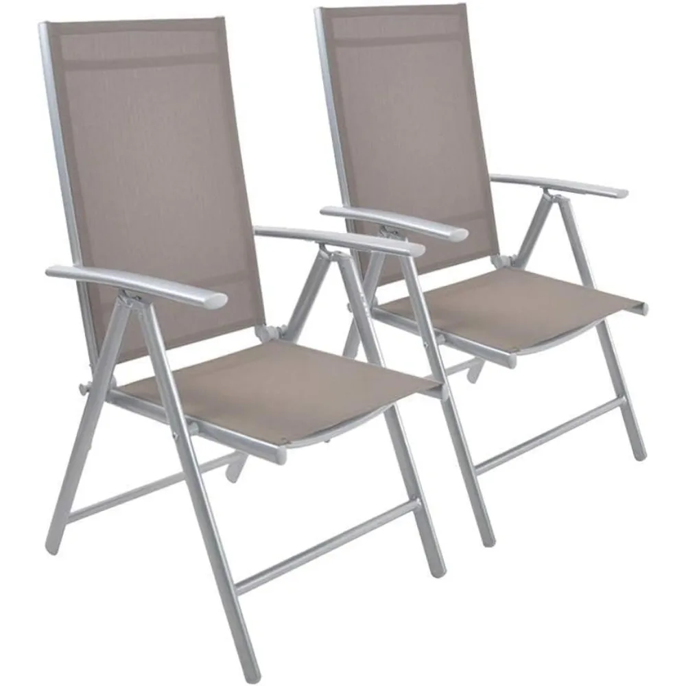 

Set of 2 Patio Folding Aluminum Chairs, Sling Back Adjustable Reclining Indoor Outdoor Deck Camping Garden Pool