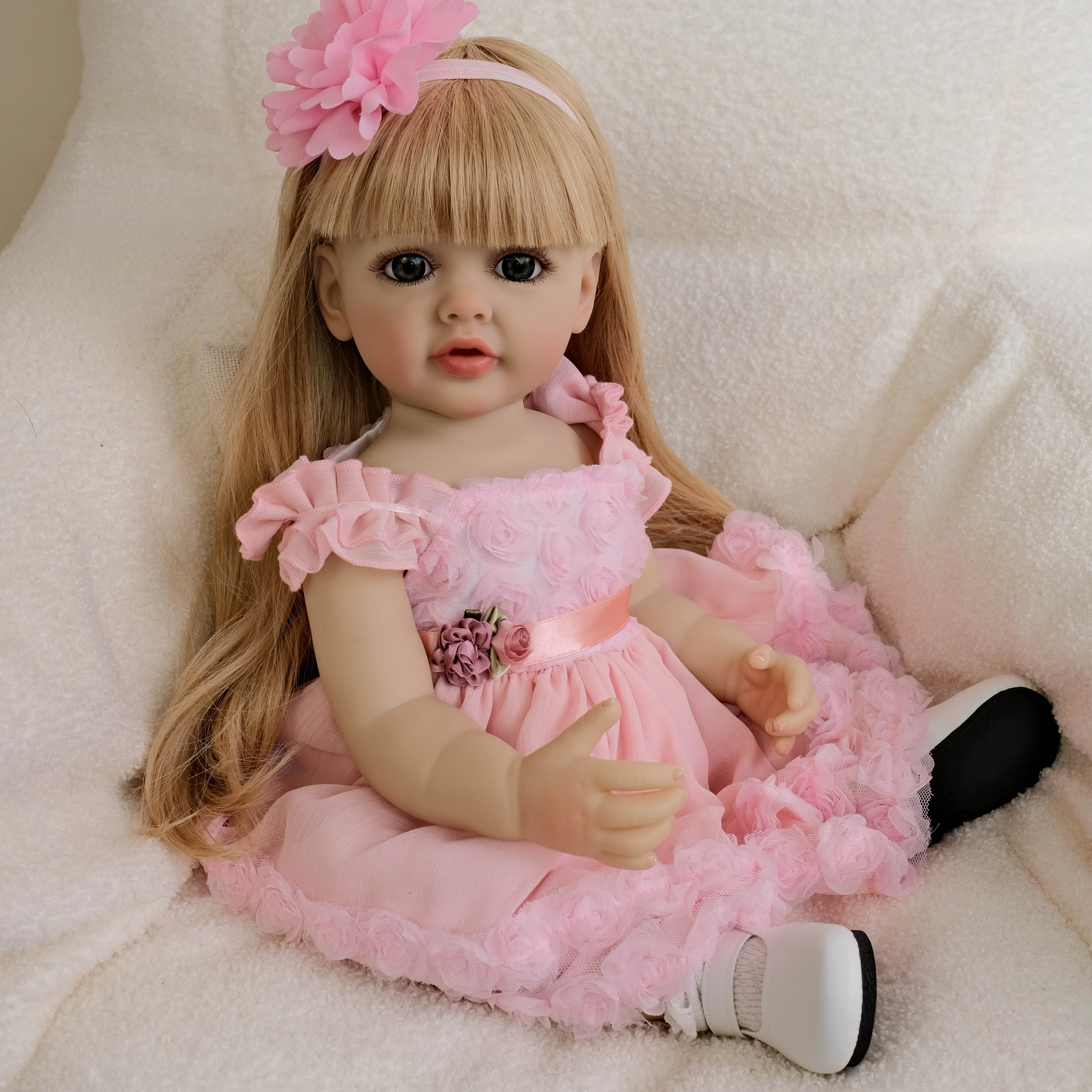 NPK 55CM بيتي لينة سيليكون الفينيل تولد من جديد طفل دمية شعر أشقر نابض بالحياة الأميرة طفلة هدية عيد الميلاد