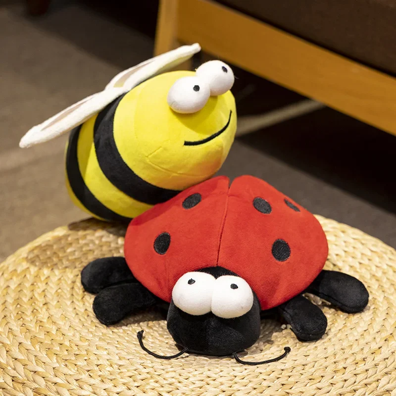 Creative Cartoon Colorful Ladybug Bee Plush Doll Soft Stuffed Animals Bee Plush Toys Insect Pillow for Kids Birthday Xmas Gifts