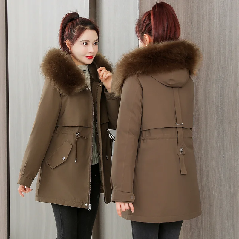 

Parkas Woman Womens Winter Thicken Outdoors Silky Medium-Length Casual Cute O-Neck Collarless High-Quality Elasticated Warm Girl