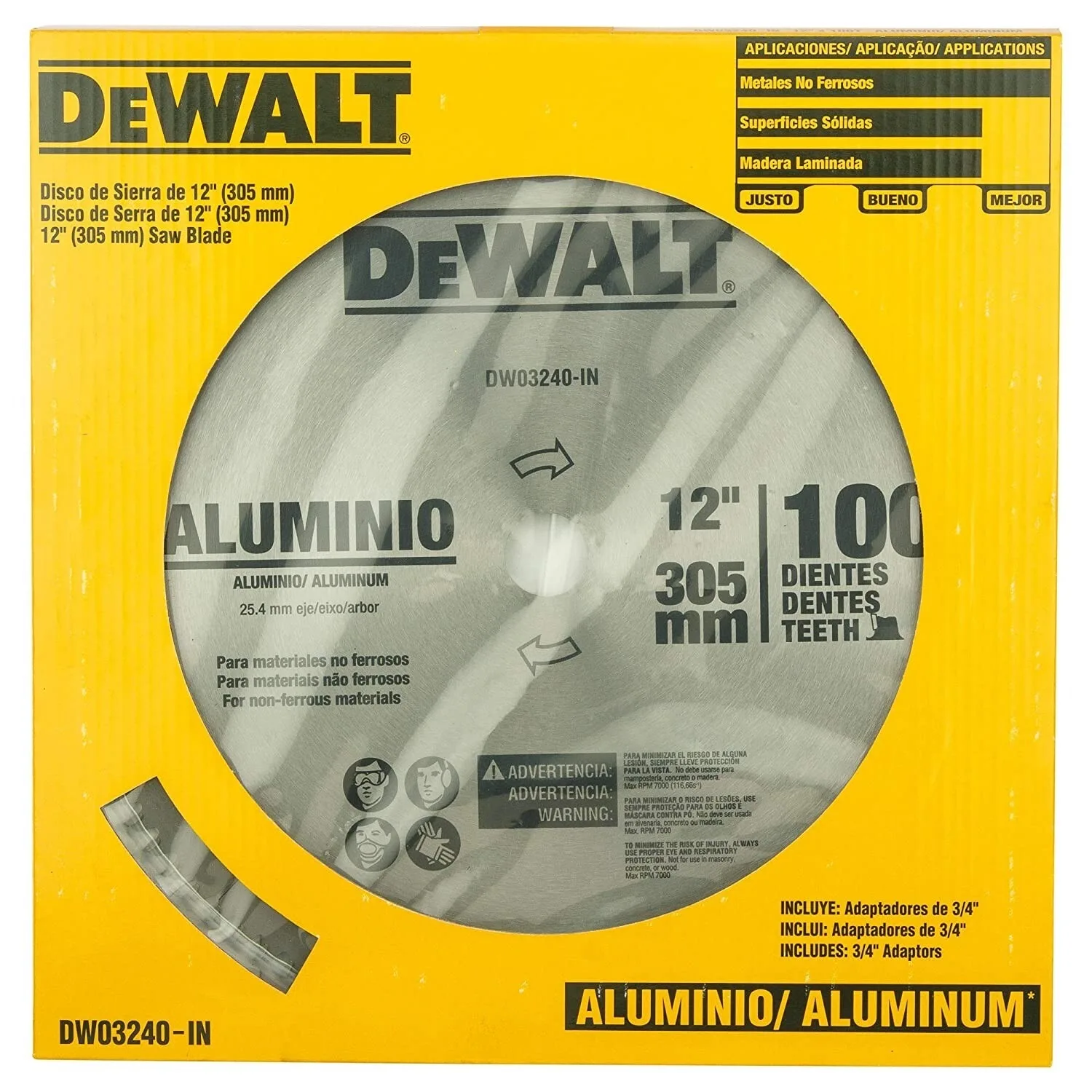 DEWALT شفرة منشار دائري 12 "305x25.4 مم x100T شفرات منشار كربيد التنغستن لملحقات أدوات الألومنيوم رقم DW03240