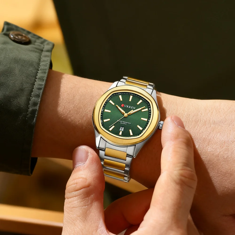 CURREN Fashion Minimalist Quartz Watch for Men Two-Tone Stainless Steel Band Luxury Wristwatches with Luminous Hands