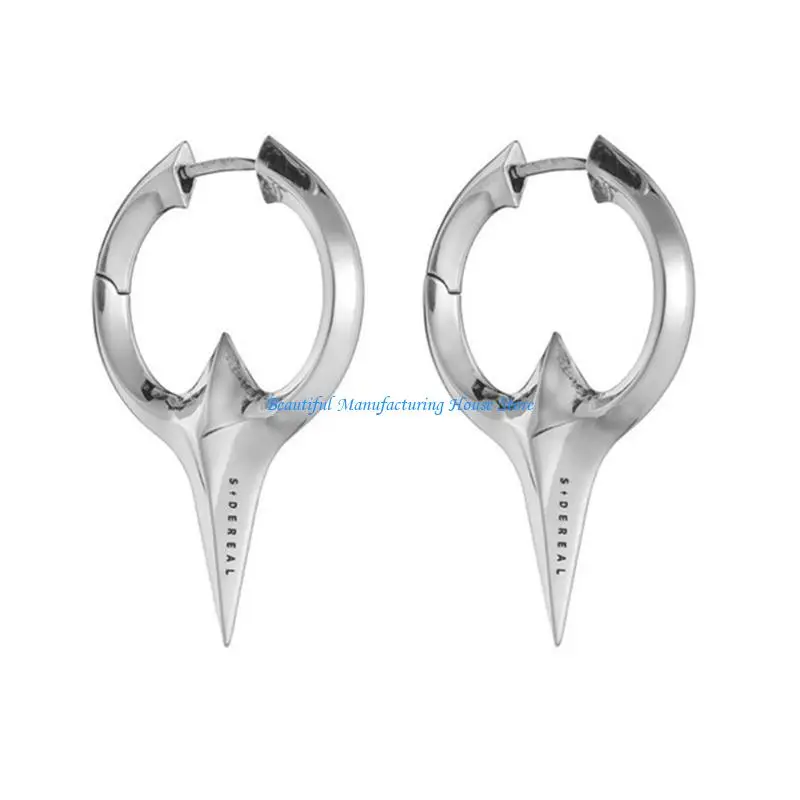 

E56A Hip Hop Minimalist Gold Silver Color Barb Geometric Copper Hoop Earrings For Men