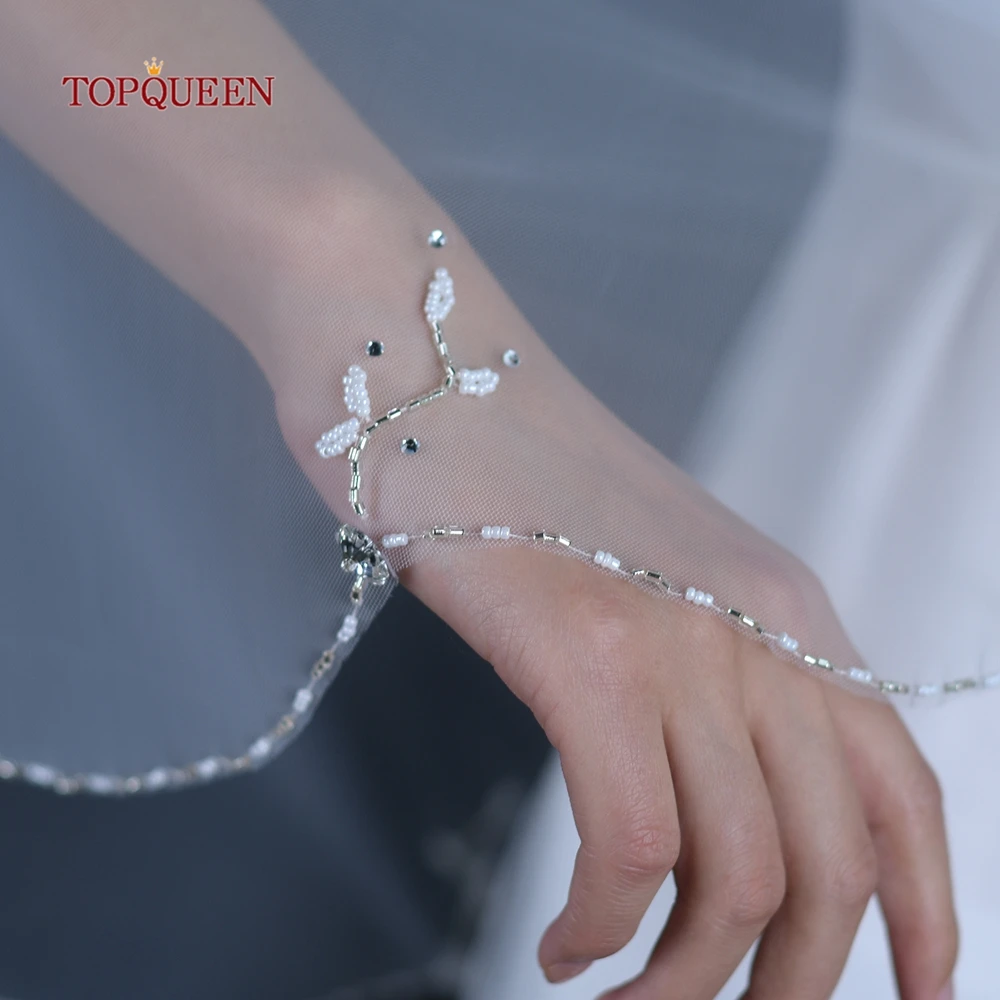 TOPQUEEN Crystal Rhinestone Edge Single Layer Bridal Veil Tulle Wedding Accessory Bridal Veils With Rhinestones And Crystal V231