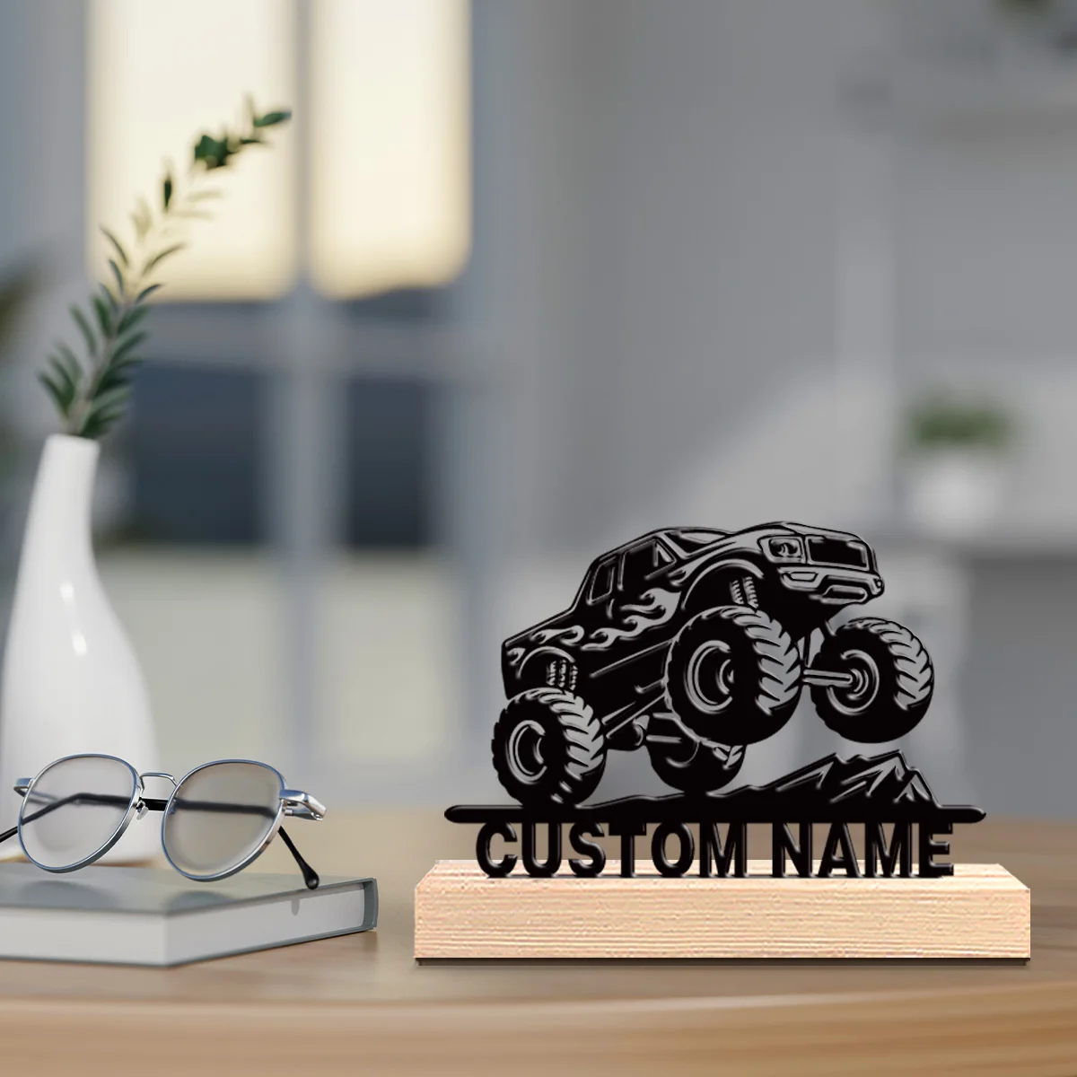 1pc Beauty Personalized Custom ATV (All-Terrain Vehicle) Metal Art With Wooden Base Tabletop Decoration Wooden Base Bar Decor f