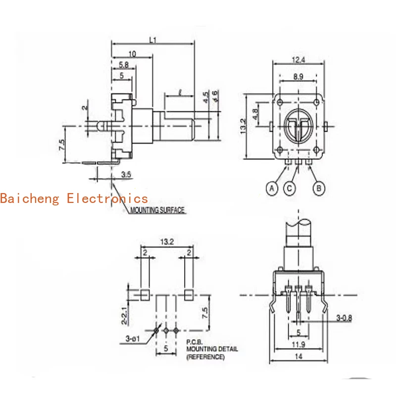 10 peças ec12 girando 360 °   Codificador de áudio 24 bits sem interruptor comprimento da alça do tripé 20MM