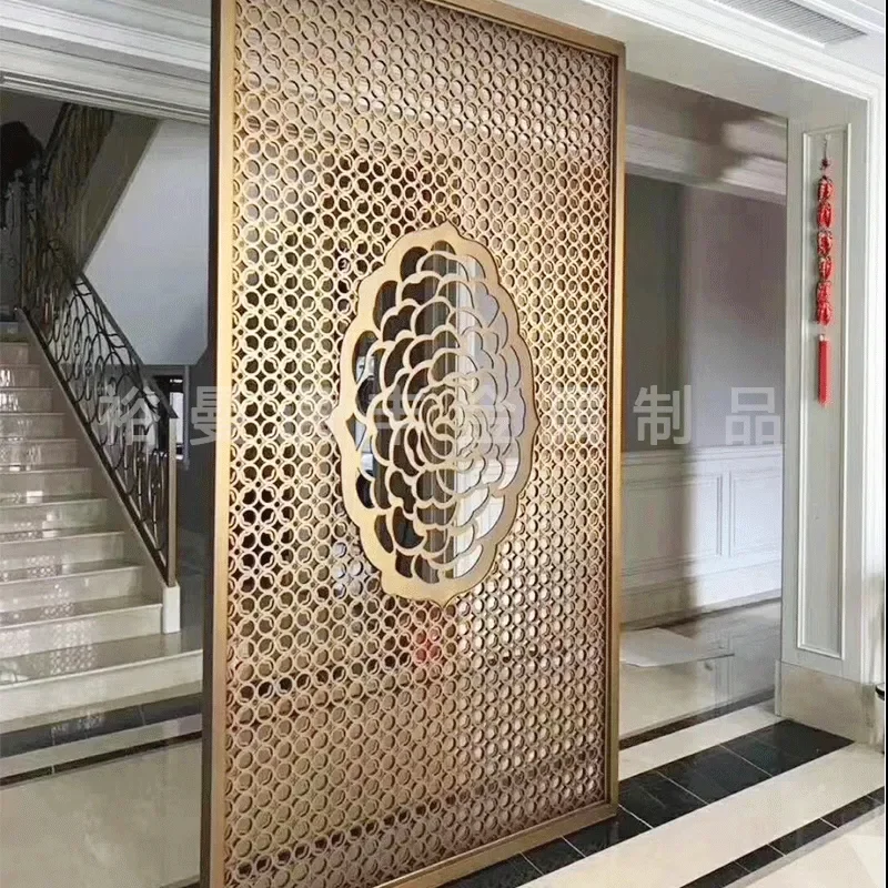 Modern Red Bronze Aluminum Carved Hollow Partition Screen Grid for Hotel Decor Fine Craftsmanship Room Divider Panel