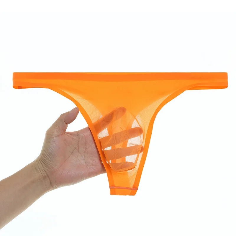 Bragas transparentes sin costuras para hombre, ropa interior Sexy ultrafina de seda de hielo, bolsa para pene, tangas, Tanga con parte trasera en T