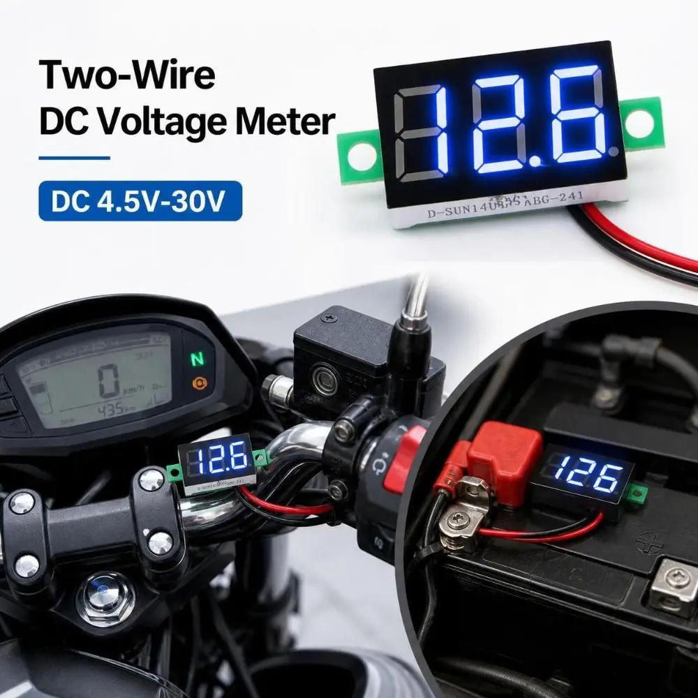 Portable DC4.5V-30V Digital Voltmeter Panel LED Display Panel Mount DC Voltage Meter 0.36inch Volt Gauge Display Motorcycles