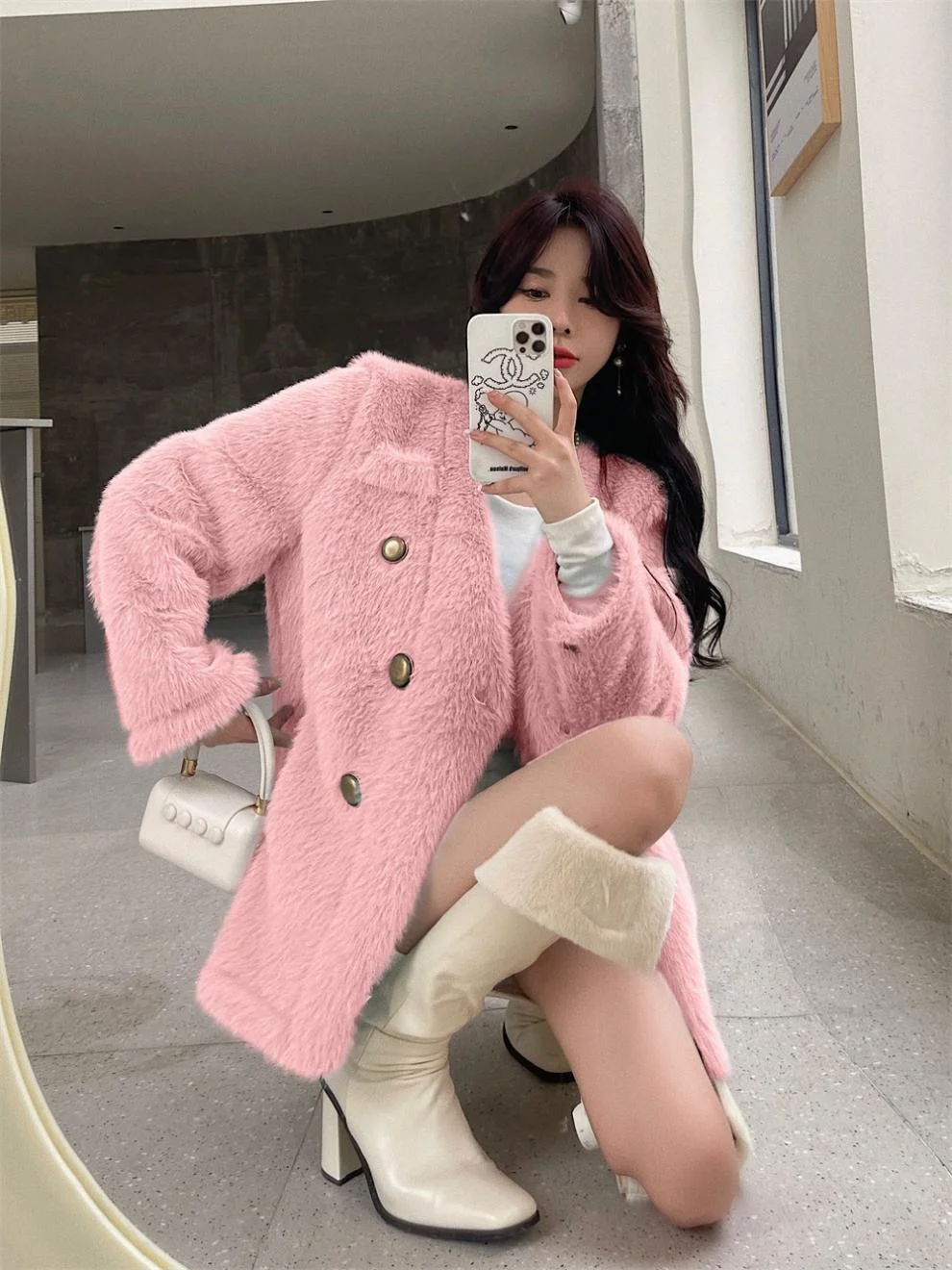 Women's Outerwear 2023 Winter New Fur One Piece Versatile Thickened Celebrity Blue Pink Mink Velvet Loose Jacket