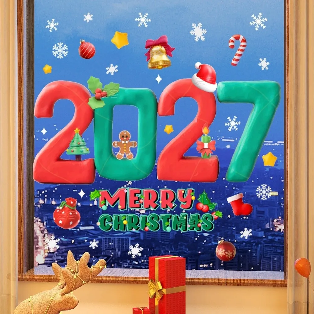 Two-sided 2027 Static Cling Decal Removable Static DIY Christmas Glass Window Sticker Waterproof Exquisite