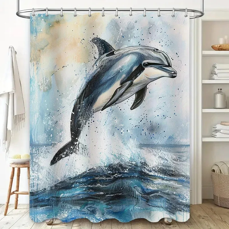 

ZHL22Whale Print Shower Curtain Ocean Life Decor Polyester Fabric Waterproof Bath Curtains Various Sizes Available for Home 2Ol%