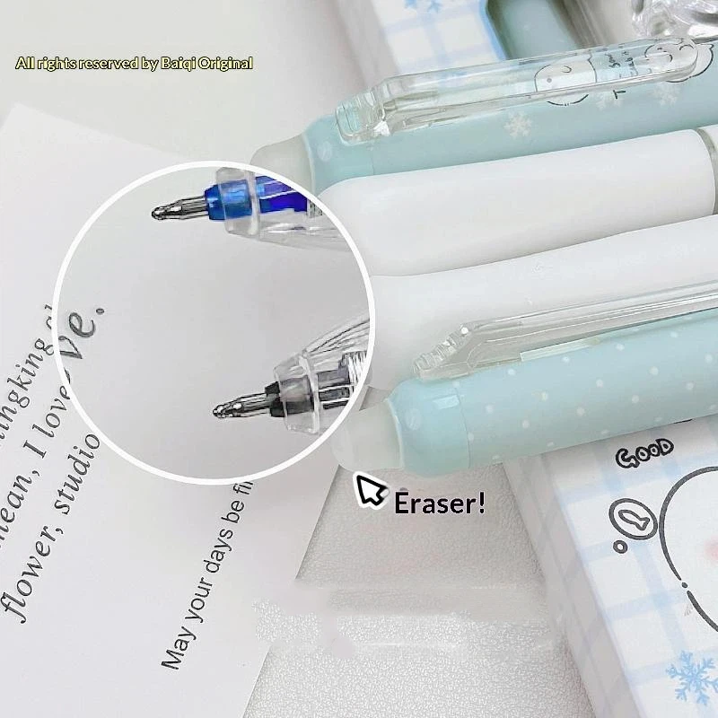 Kawaii blau-schwarze, radierbare Gelstifte, 4er-Set, 0,5 mm Spitze, schnelltrocknend, zum Zeichnen, für Schule, Büro und Schreiben – Detail 8